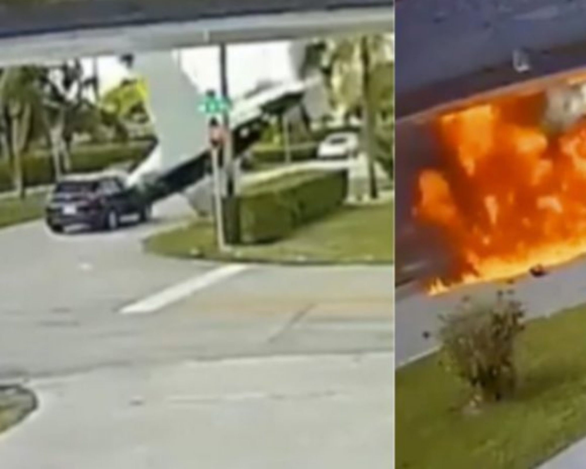 Captan momento exacto en donde se desploma e impacta una avioneta sobre un auto; hay tres muertos