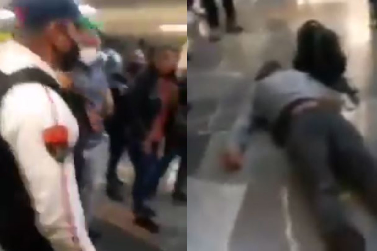 Policía noquea a hombre por no usar cubrebocas en el Metro