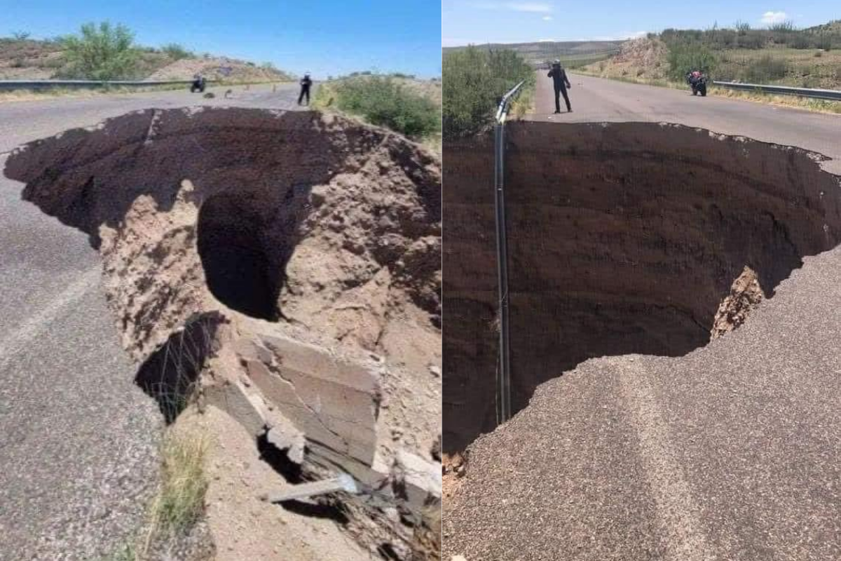 Enorme socavón se forma en carretera de Chihuahua