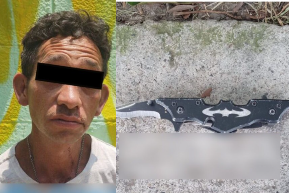 Hombre asalta a una mujer con cuchillo de Batman