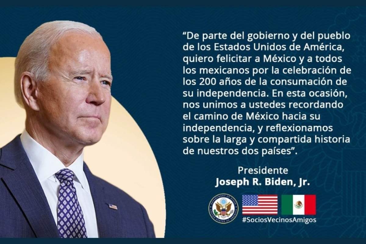 Biden envía felicitación a México por Día de la Independencia