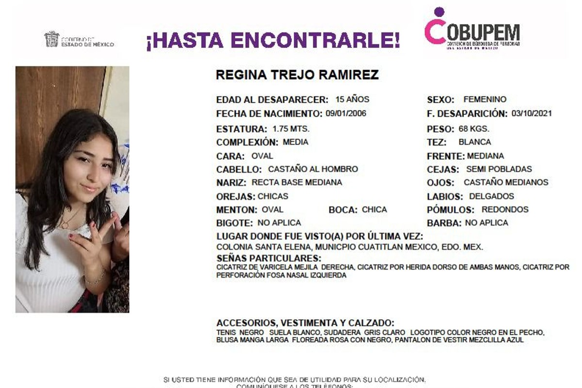 Cobupem pide ayuda para localizar a Regina Trejo Ramírez de 15 años