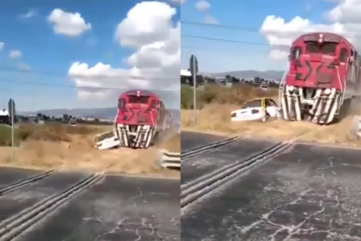 Por tratar de ganar el paso, tren arrolla a taxi sobre bulevar Las Torres en Hidalgo