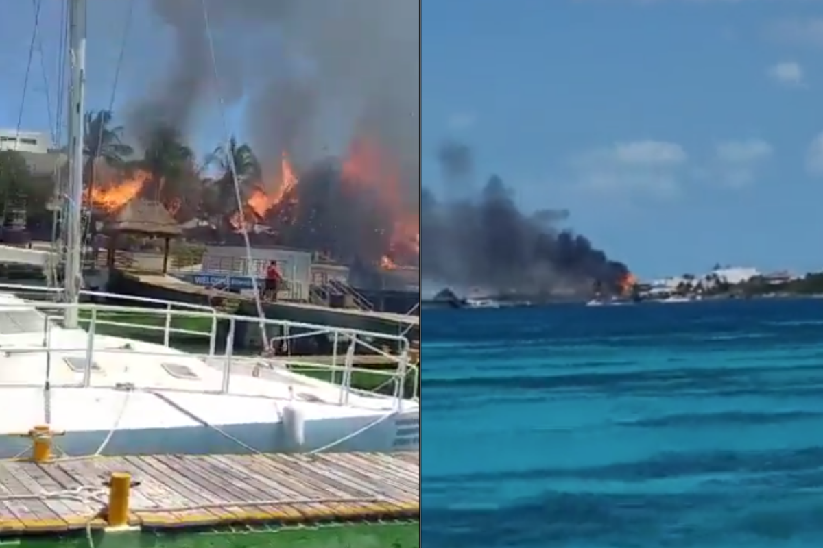 Reportan fuerte incendio en delfinario de Isla Mujeres