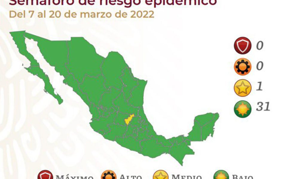 Semáforo epidemiológico pasa a ver en 31 estados; CDMX regresa a la normalidad