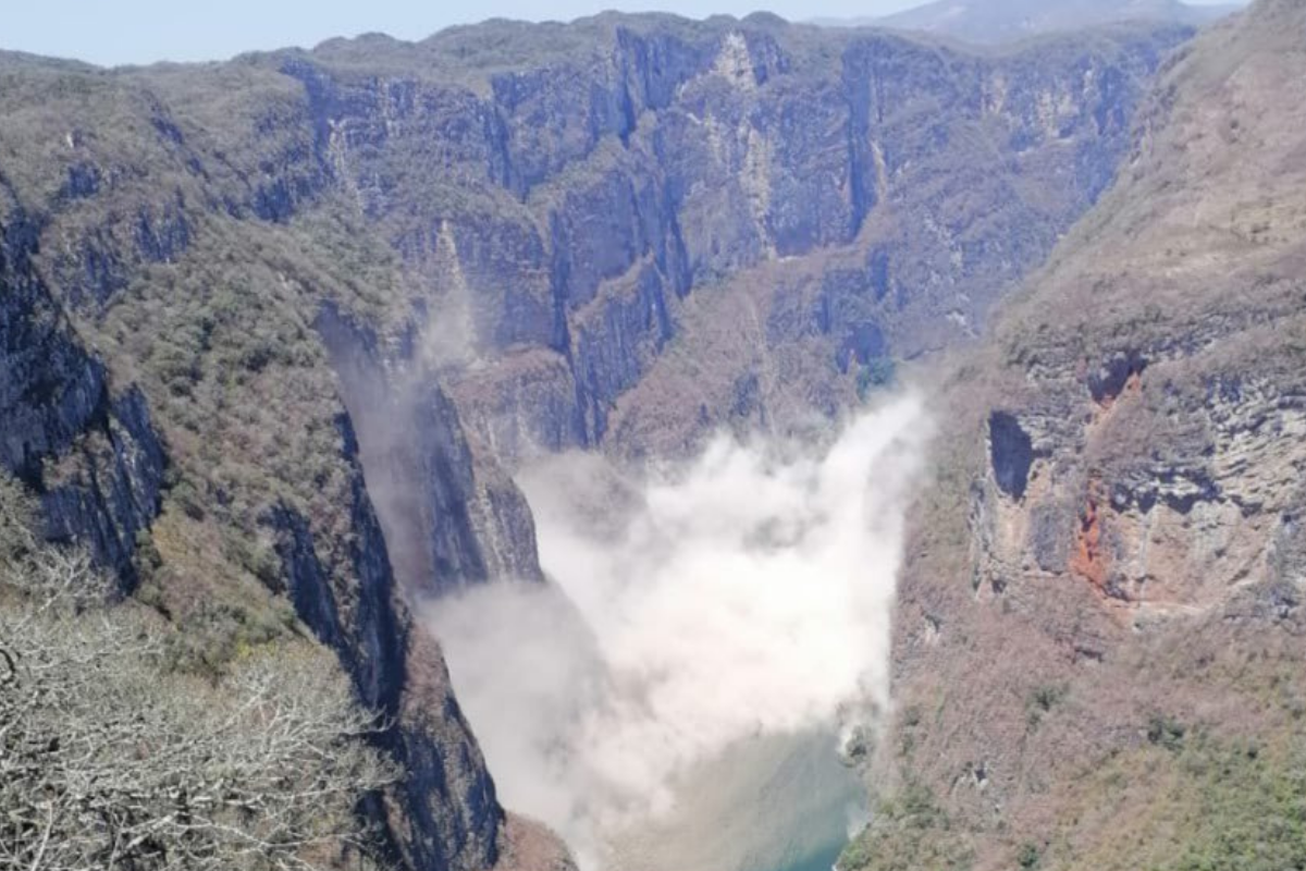 Tras sismo en Chiapas, se desprende roca en el Cañón del Sumidero