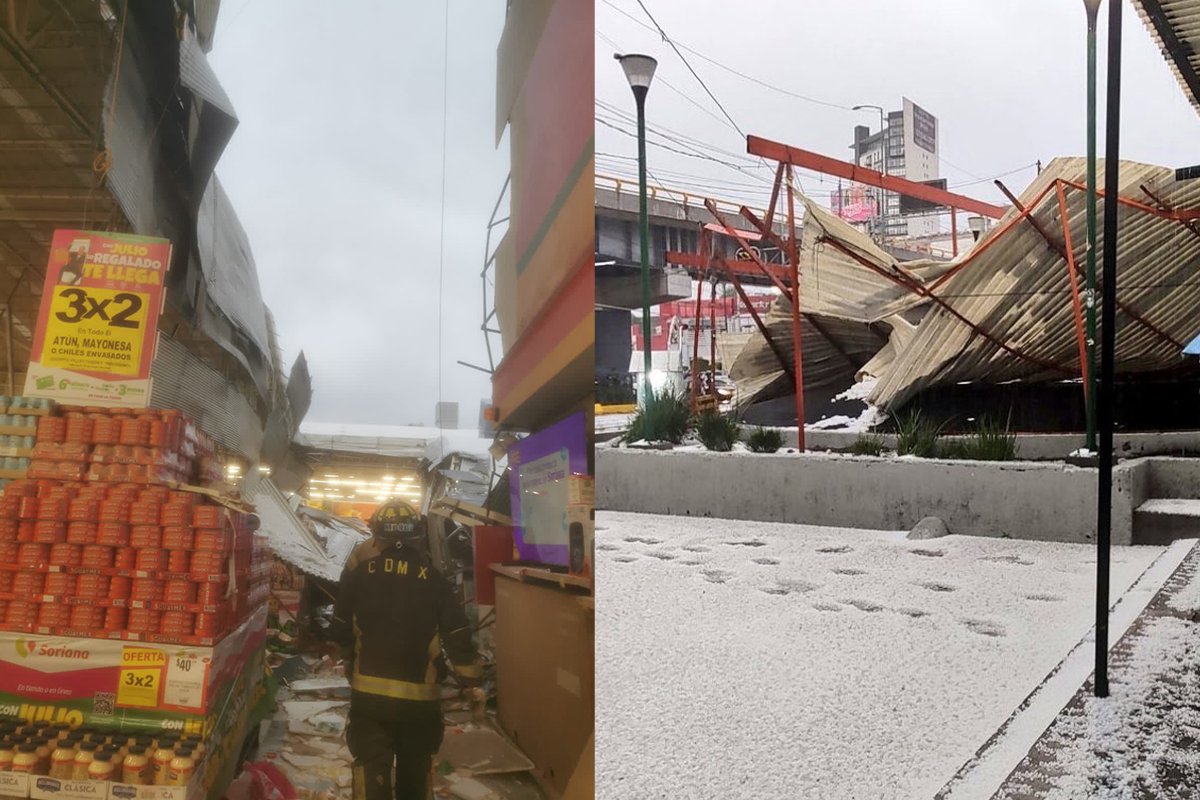 Granizada derrumba techo de Soriana y Metro; no se registran lesionados